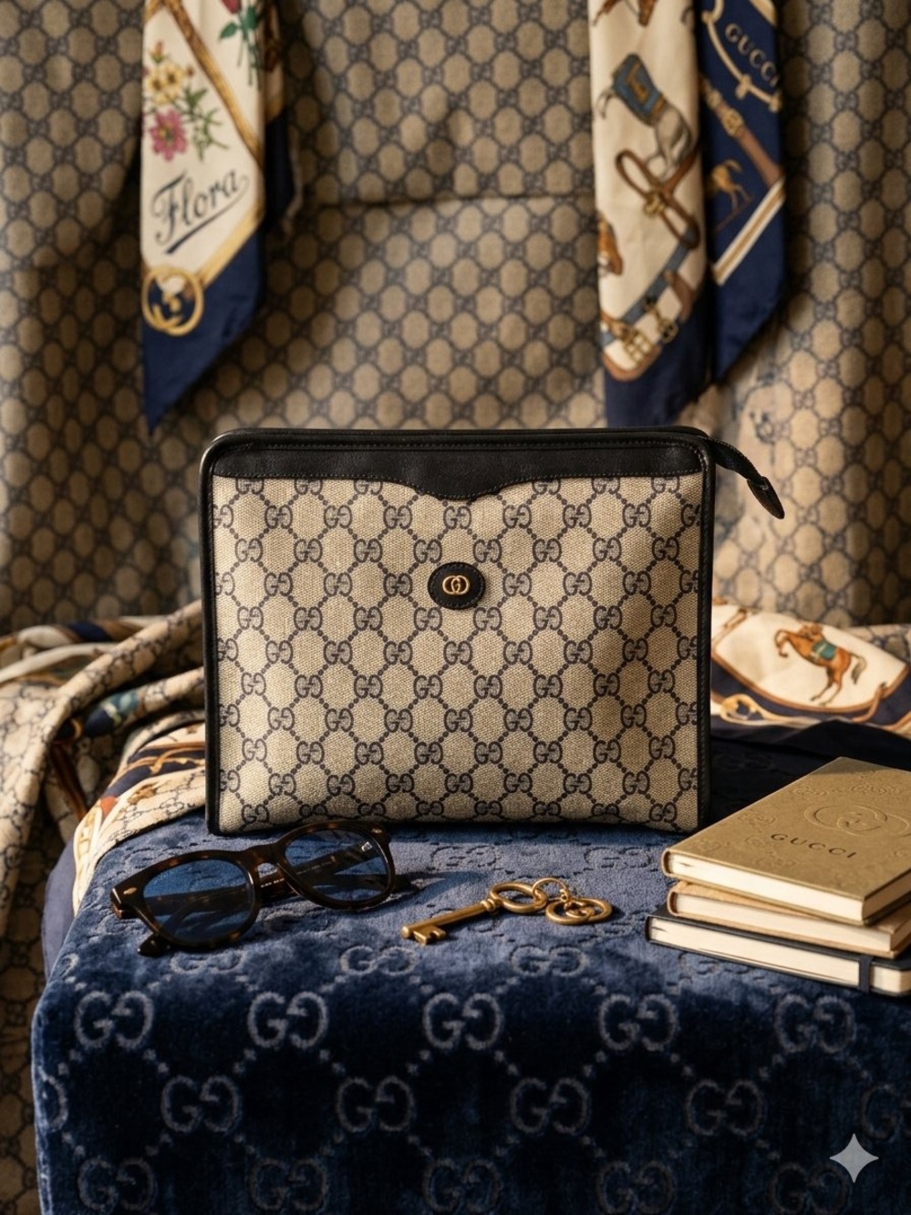 Authentic Vintage Gucci GG Supreme Monogram Clutch Pouch Portfolio